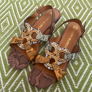 Tory Burch Chutney Roccia Sage Roccia sandals in snake-embossed leather